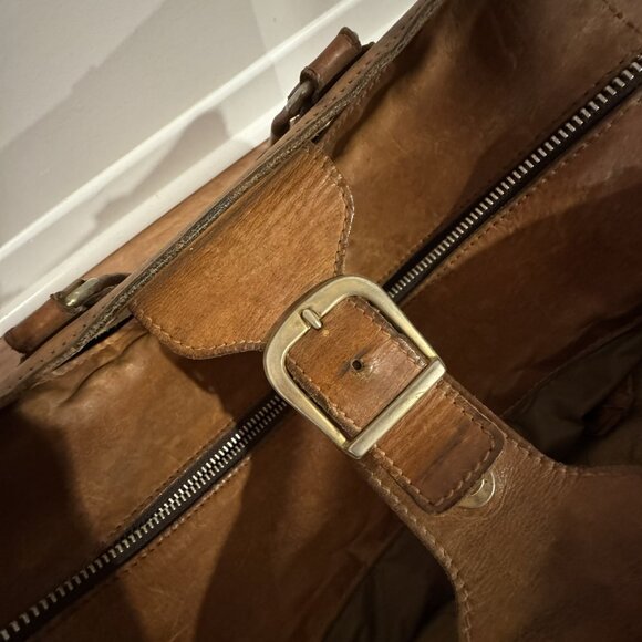 Vintage Brown Leather Carry Bag / Small Suitcase – Early 20th Century Charm - Picture 8 of 9